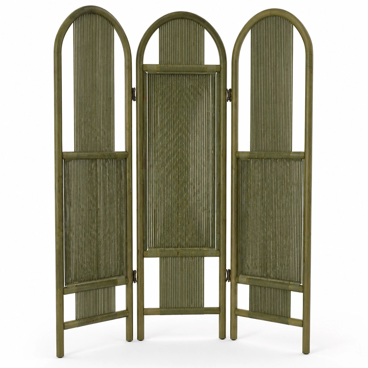 Biombo separador de ambientes plegable de 4 paneles estilo natural en bambú verde oliva 163x170 cm-ordernovae